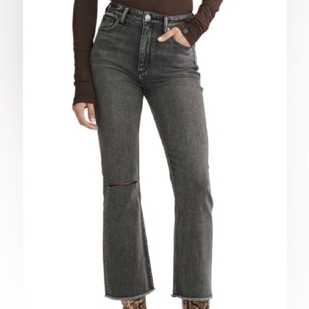 Rag and Bone 29 Casey high rise ankle kick flare jeans grey knee holes EUC
